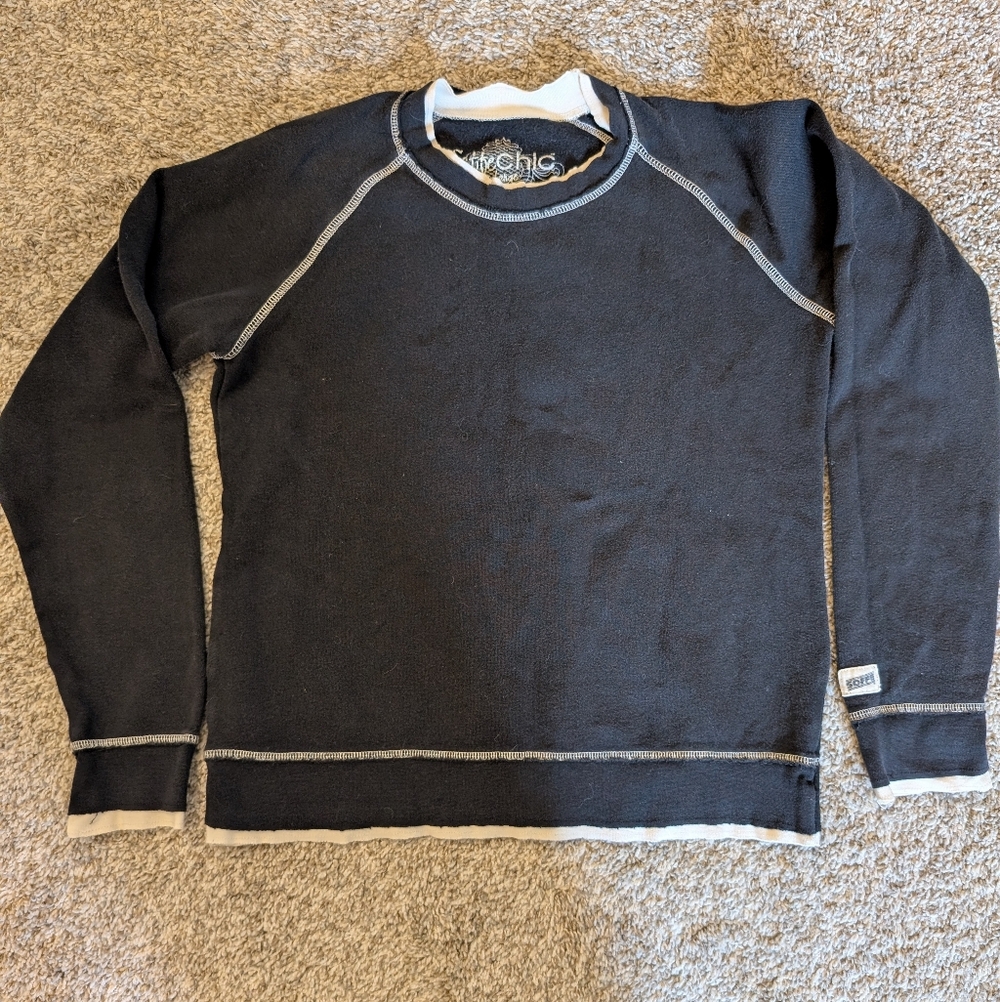Grunge Black And White Crewneck Sweatshirt With Contrast Stitch‎ Women's Size XL